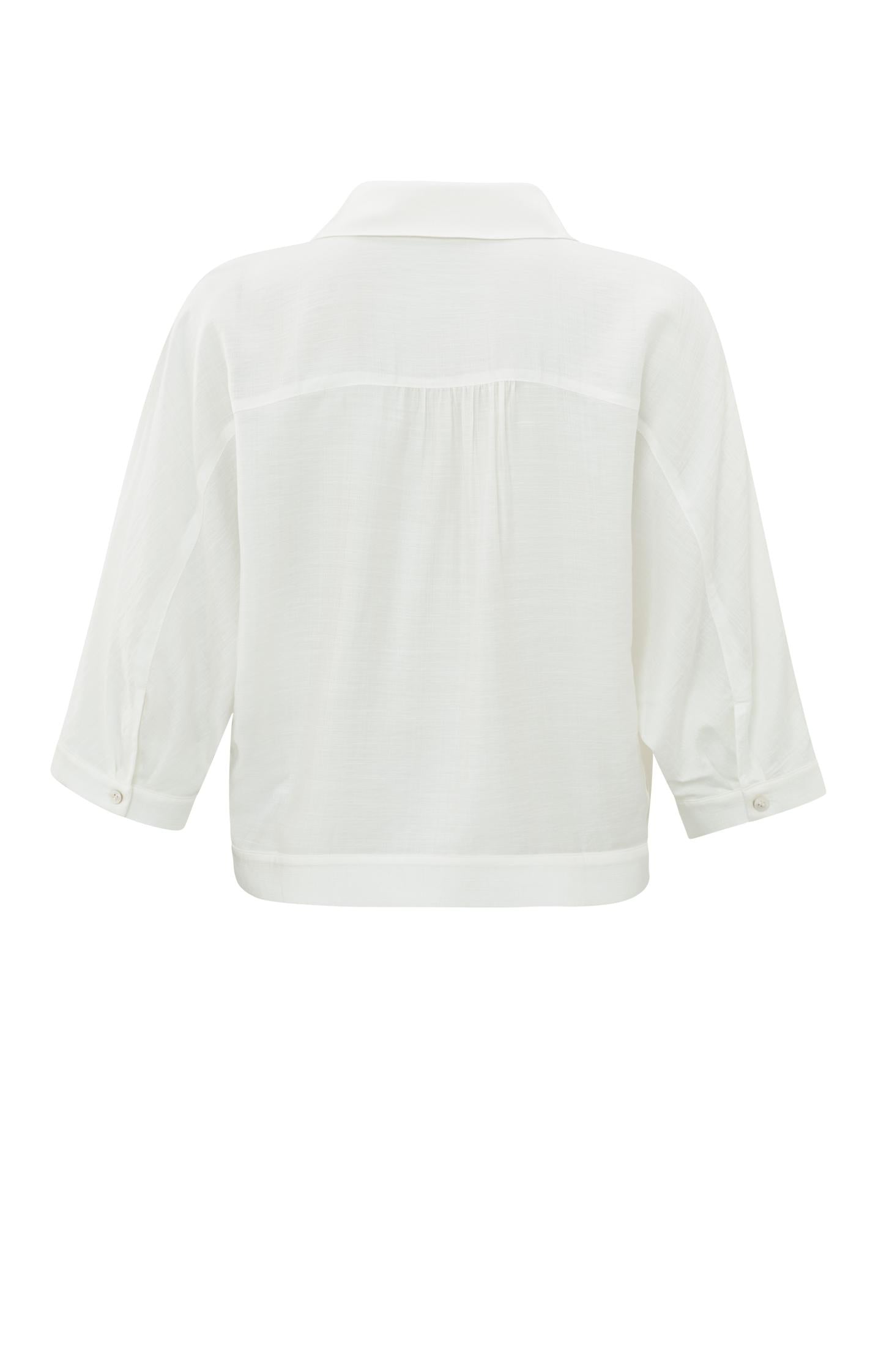 Batwing blouse with V-neck, half long sleeves and buttons