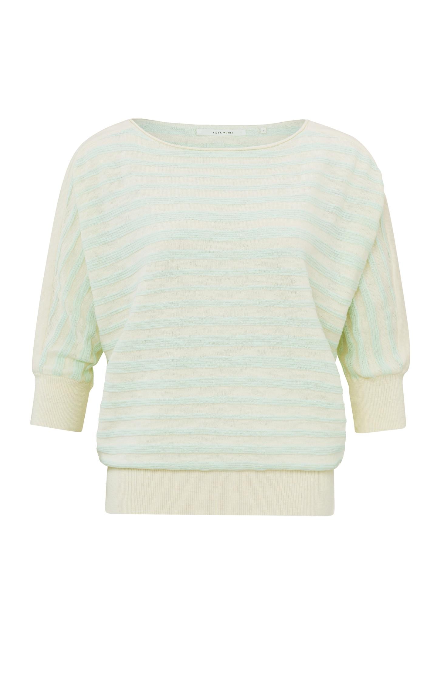 Batwing sweater with boatneck, half long sleeves and stripes - Hint Of Mint Green Dessin - Type: product