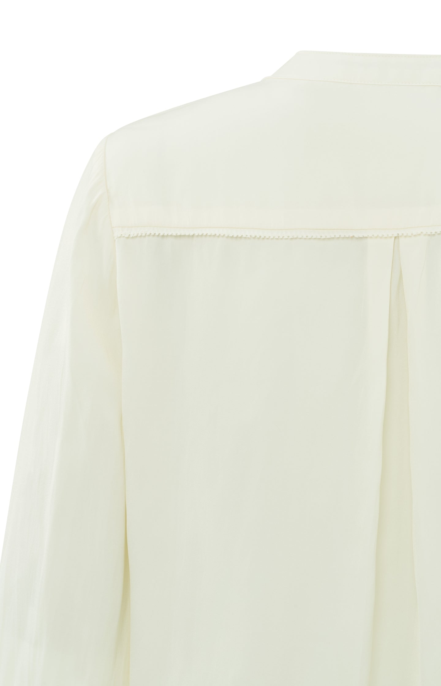 Blouse with round neck, balloon sleeves and scallop edge - Ivory White