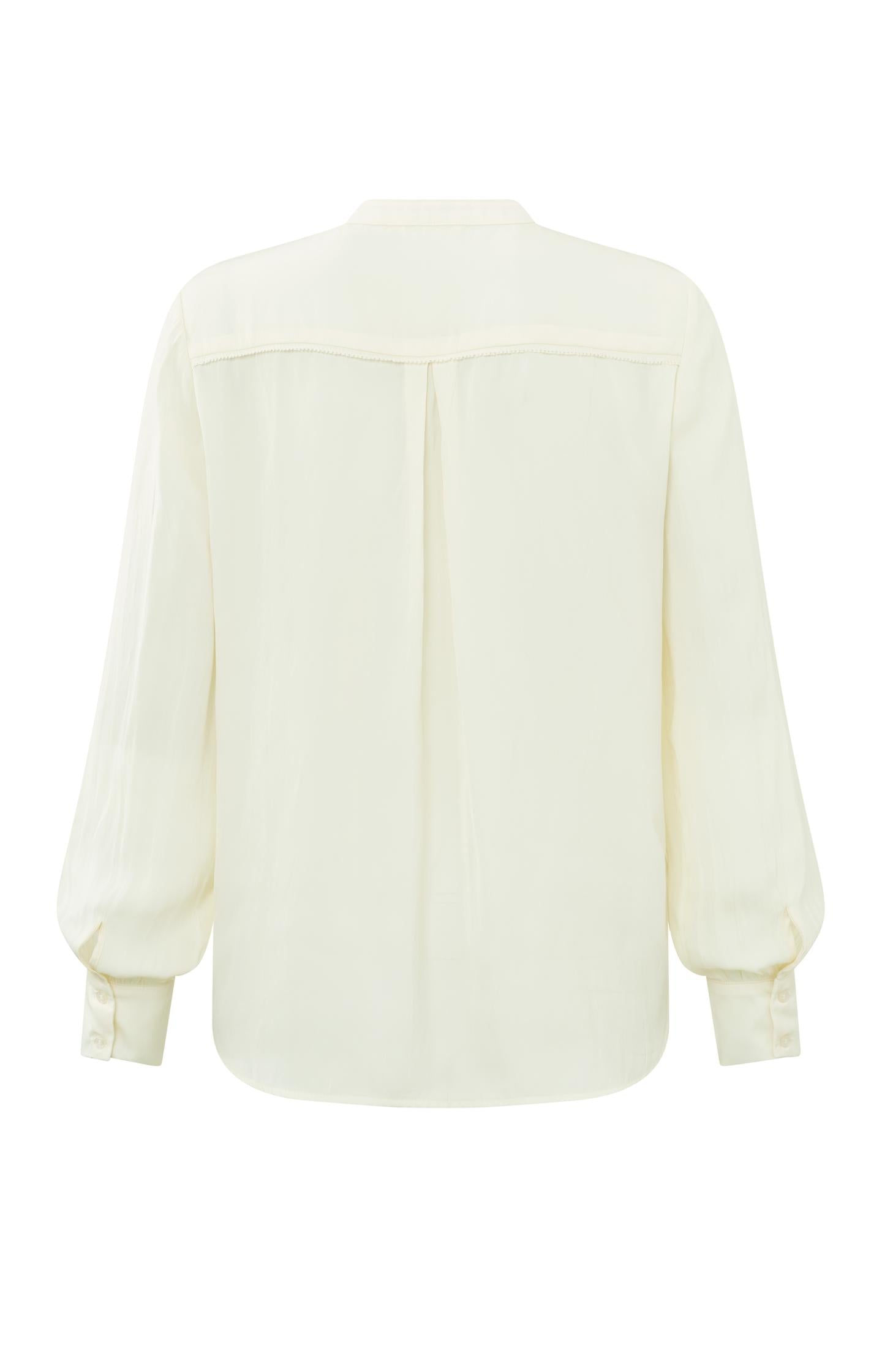 Blouse with round neck, balloon sleeves and scallop edge - Ivory White