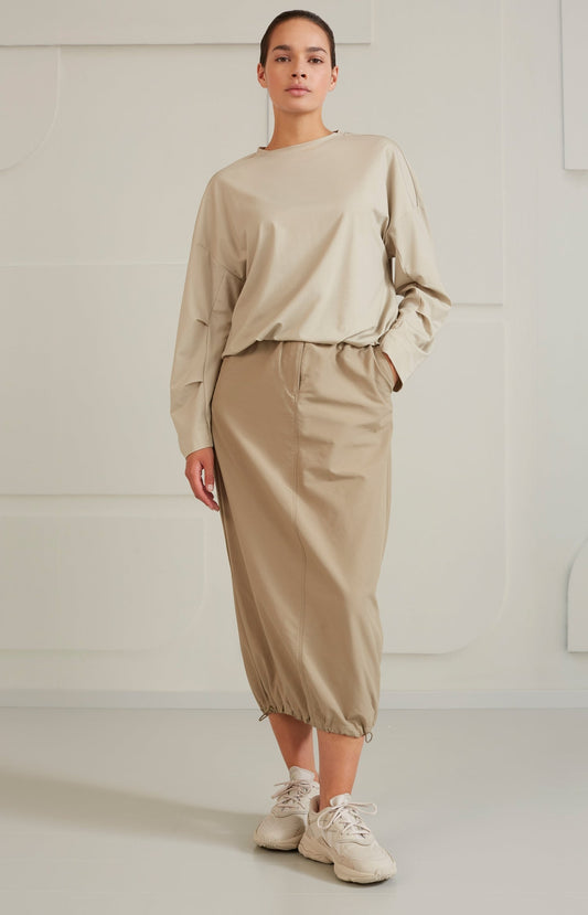 Cargo midi skirt with pockets and a drawstring in nylon - Winter Twig Beige - Type: lookbook