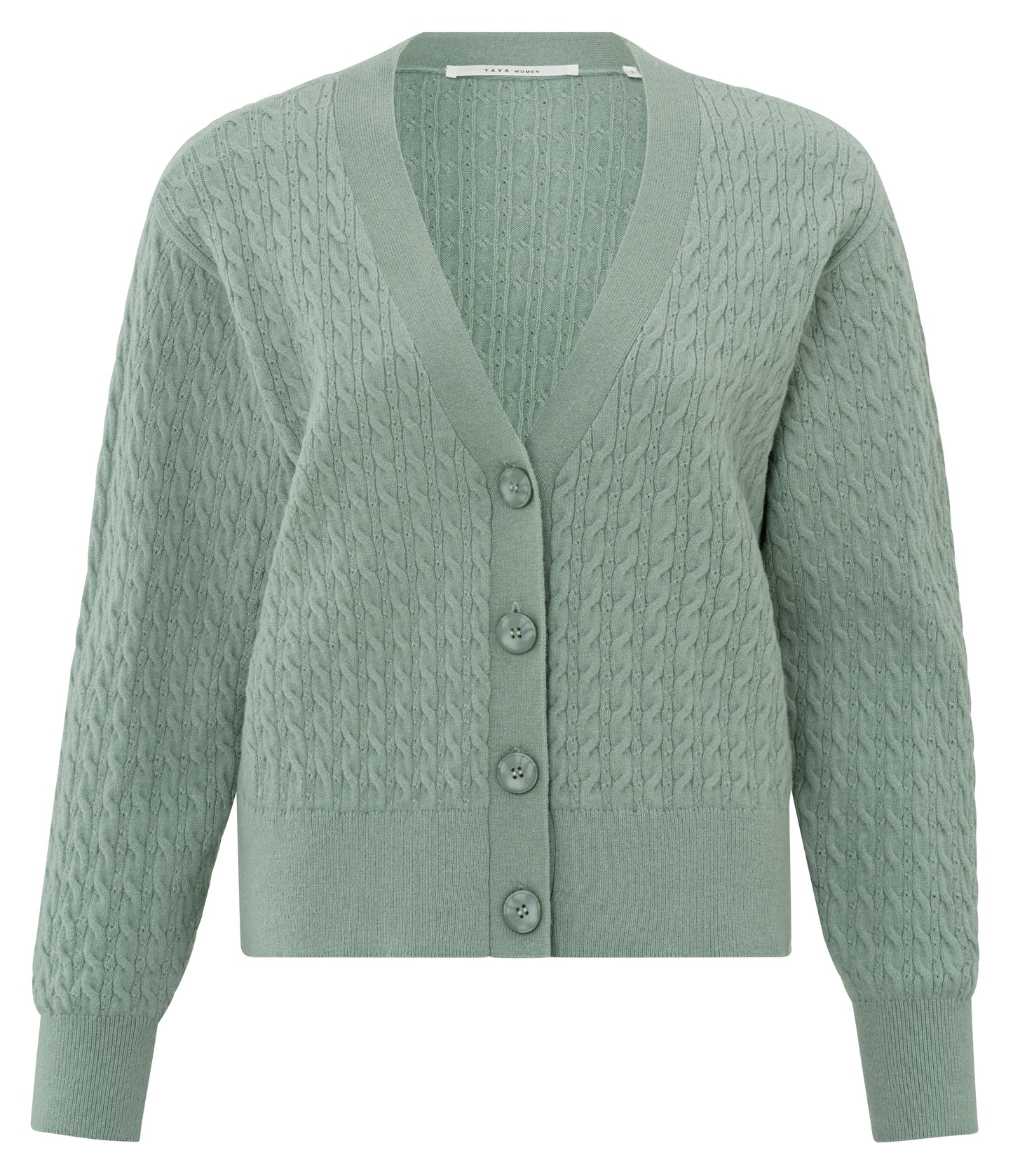 Cardigan with cable pattern, long sleeves and deep V-neck 01-010088-409