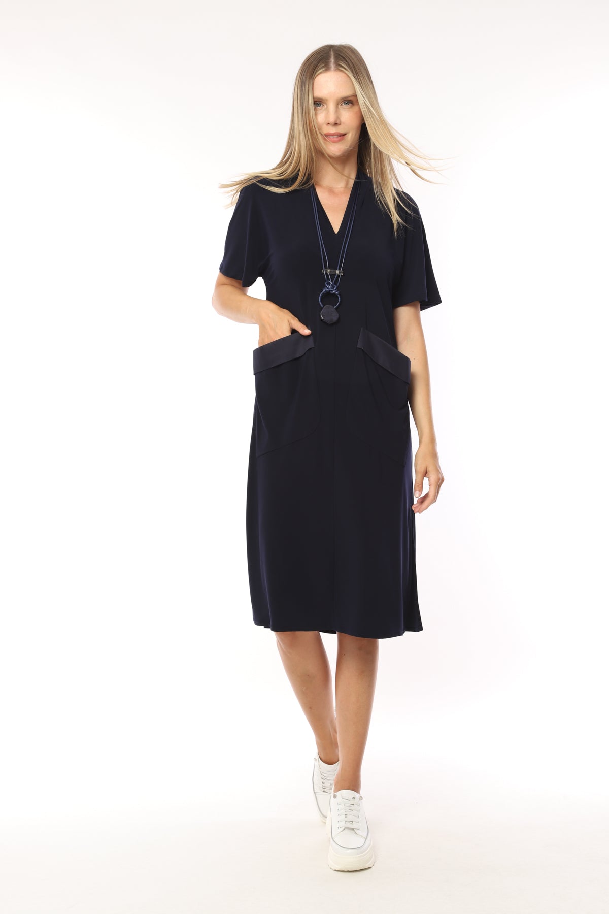 LADIES DRESS 95% PES 5% EA I-24SS-2086-30 NAVY