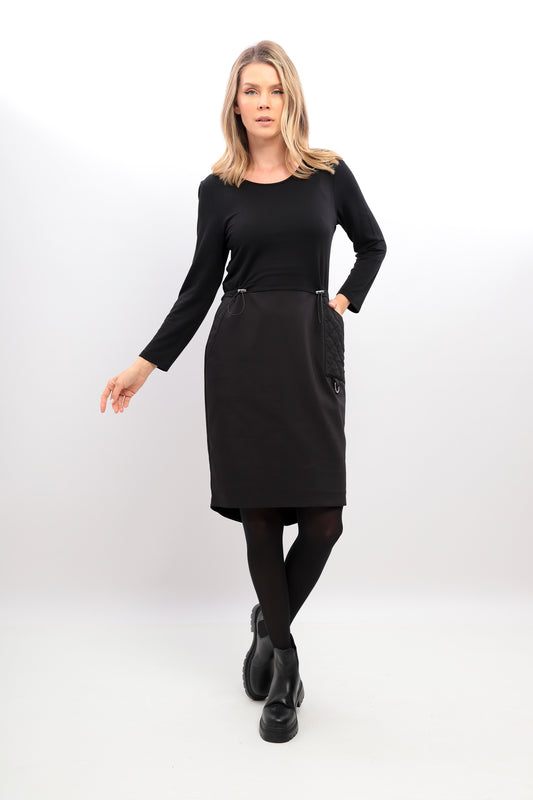 Black Inco Dress with draw string detail on waist 8 I-24AW-2122-12 BLACK