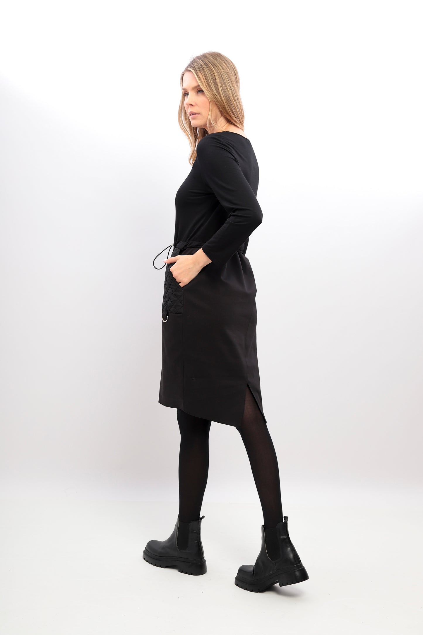 Black Inco Dress with draw string detail on waist 8 I-24AW-2122-12 BLACK