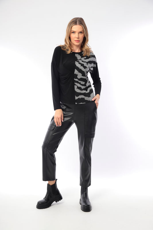 Faux Leather Trousers with Side Pocket Details 8 I-24AW-5121-16 BLACK