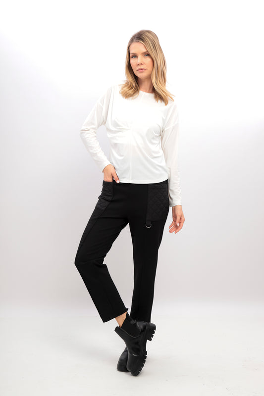 Basic Long Sleeved Top with side Ruched Detail 8 I-24AW-4270-10 ECRU