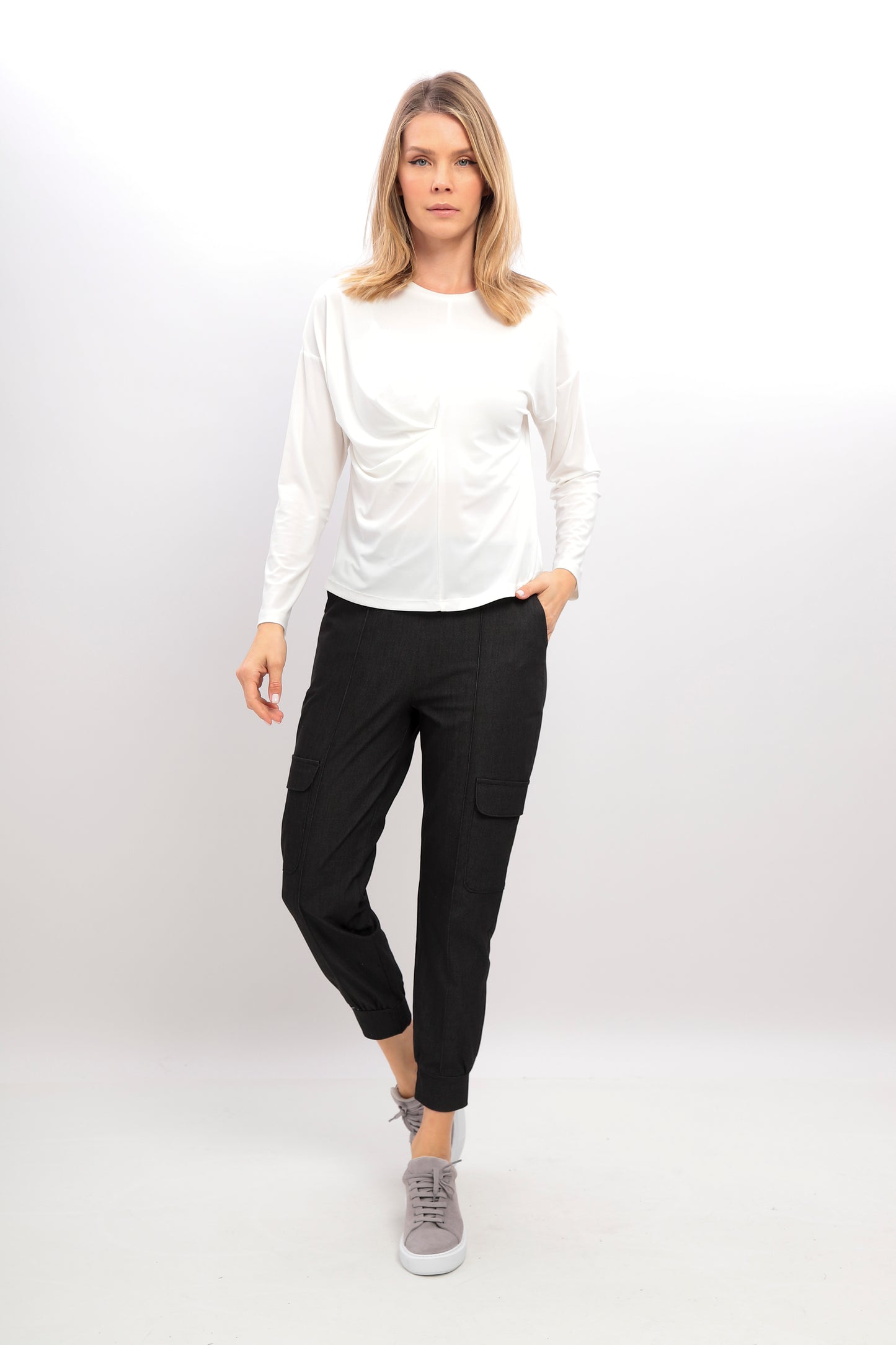 Basic Long Sleeved Top with side Ruched Detail 8 I-24AW-4270-10 ECRU