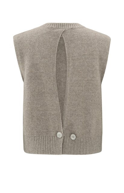 Soft vest with elegant open back and button closure 01-000402-410 Dark Sand Melange