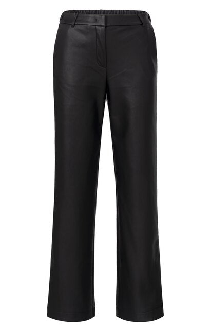 Black faux leather trousers with wide legs 01-309154-410 Black