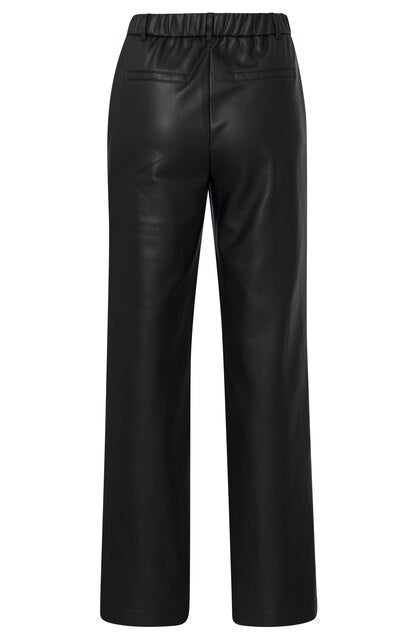 Black faux leather trousers with wide legs 01-309154-410 Black