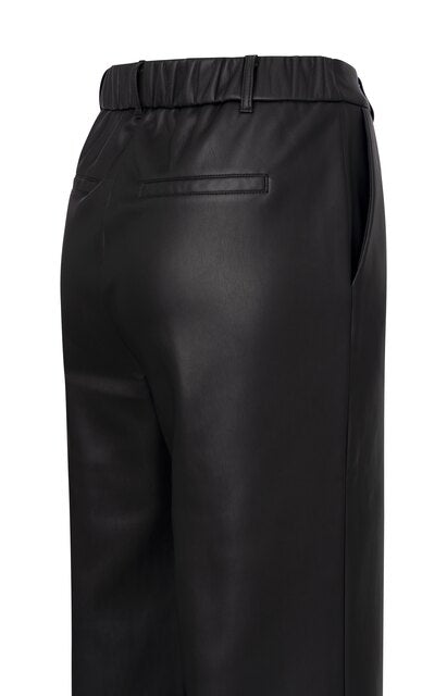 Black faux leather trousers with wide legs 01-309154-410 Black