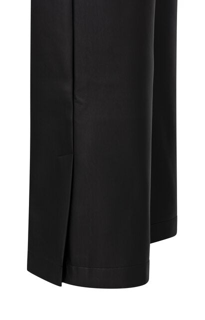 Black faux leather trousers with wide legs 01-309154-410 Black