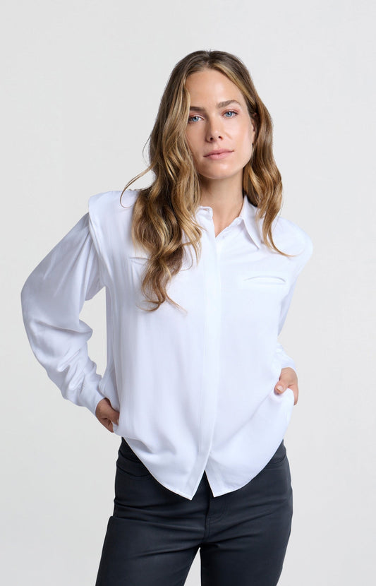 Blouse with long sleeves, buttons and shoulder pads