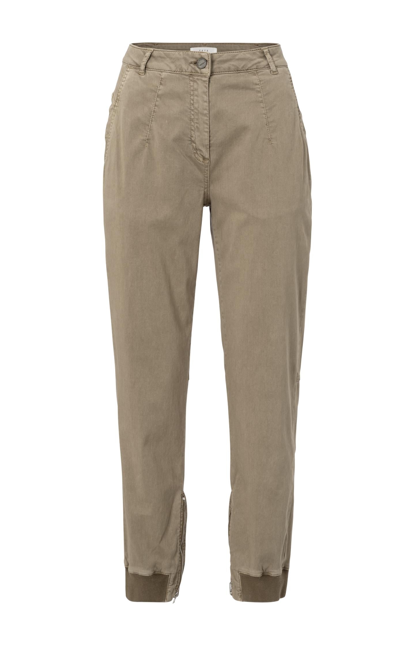 Brown cargo pants with straight elastic legs and zippers - Type: product