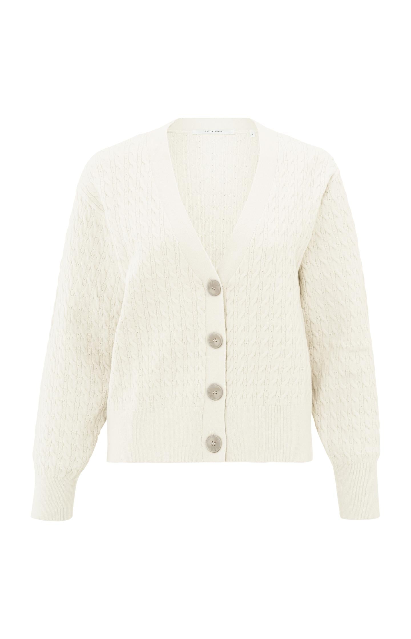 Cardigan with cable pattern, long sleeves and deep V-neck - Type: product