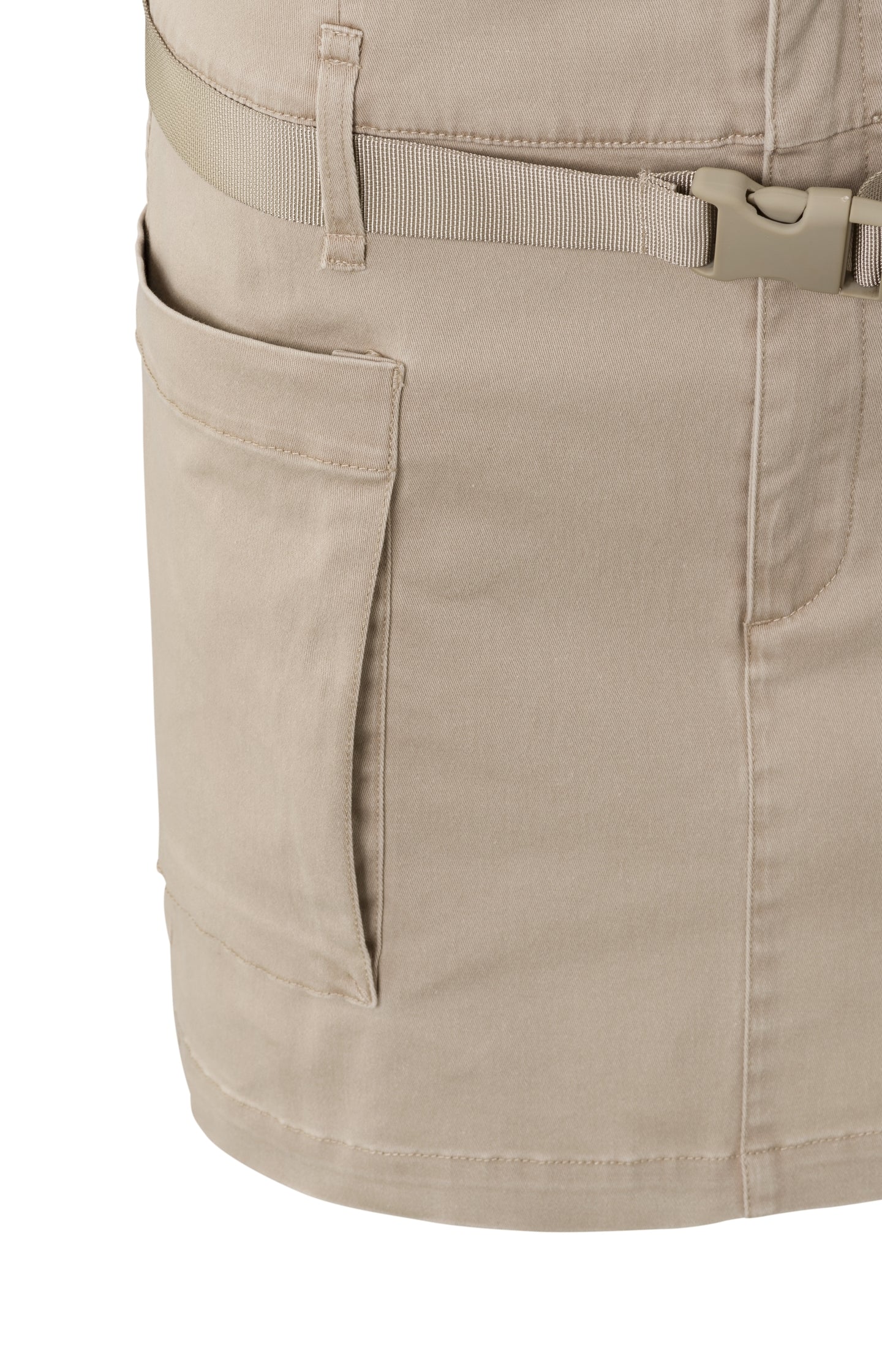 Cargo mini skirt with cargo belt, pockets and zip fly