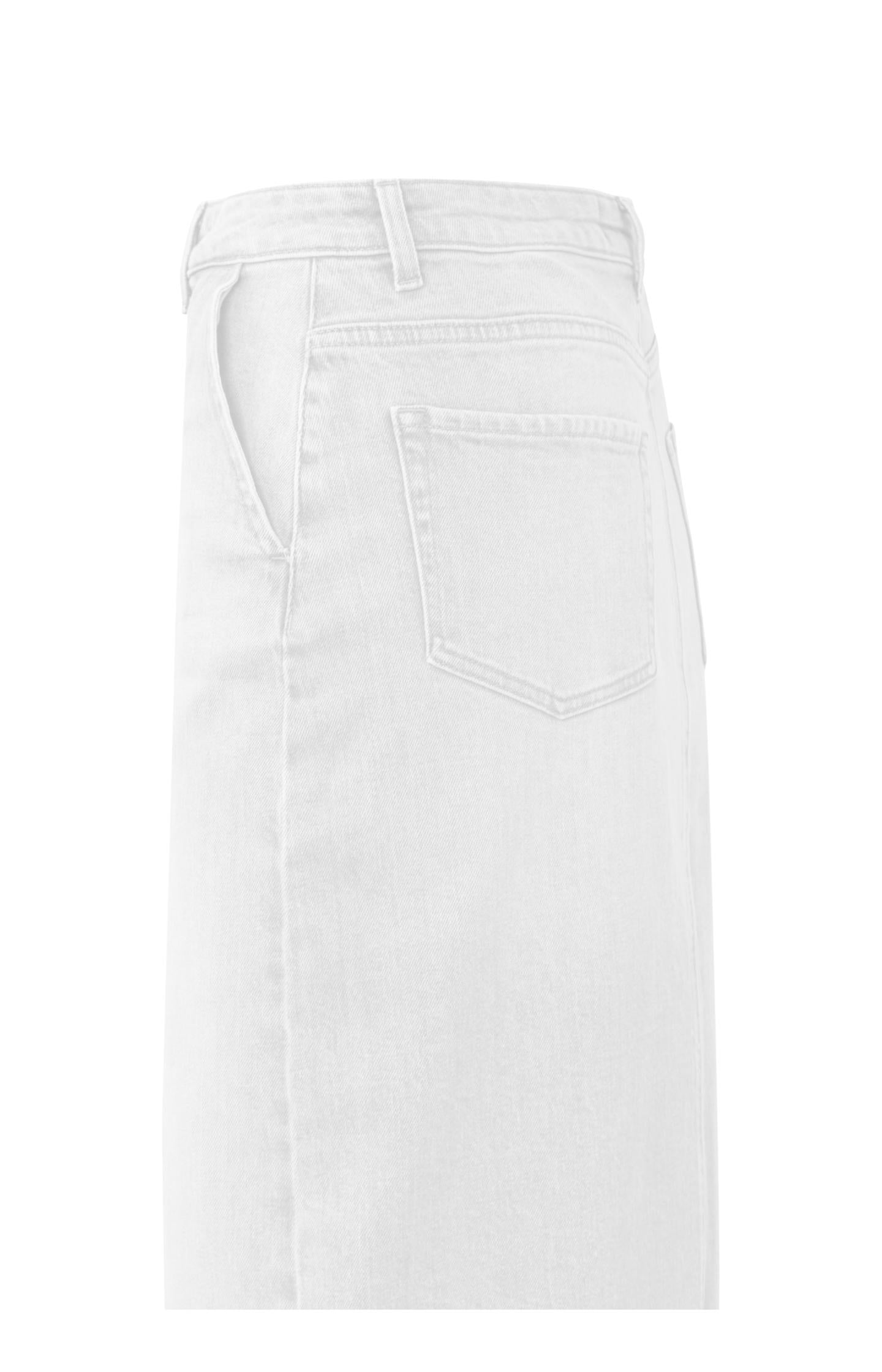 Denim maxi skirt with side pockets, slit and zip fly grey denim