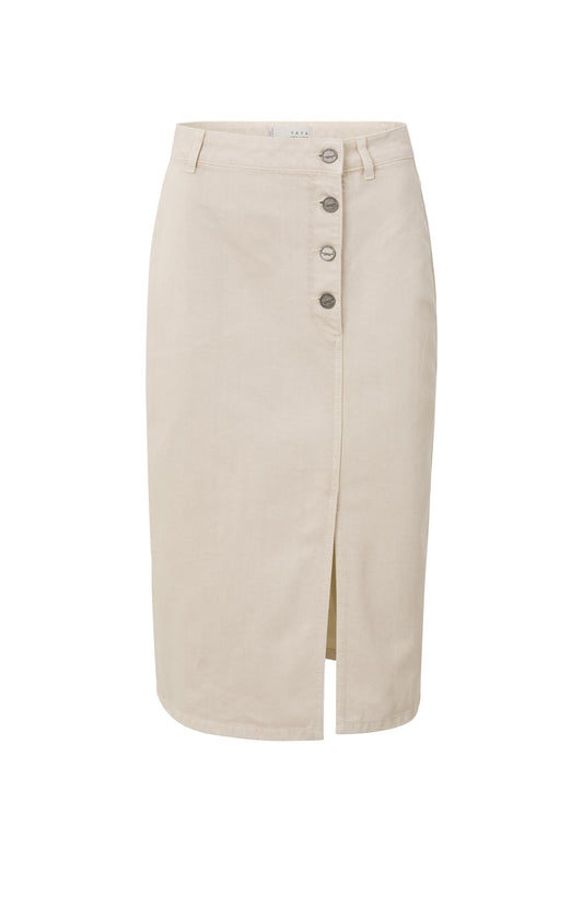 Denim midi skirt with buttons and slit in cotton - Type: product