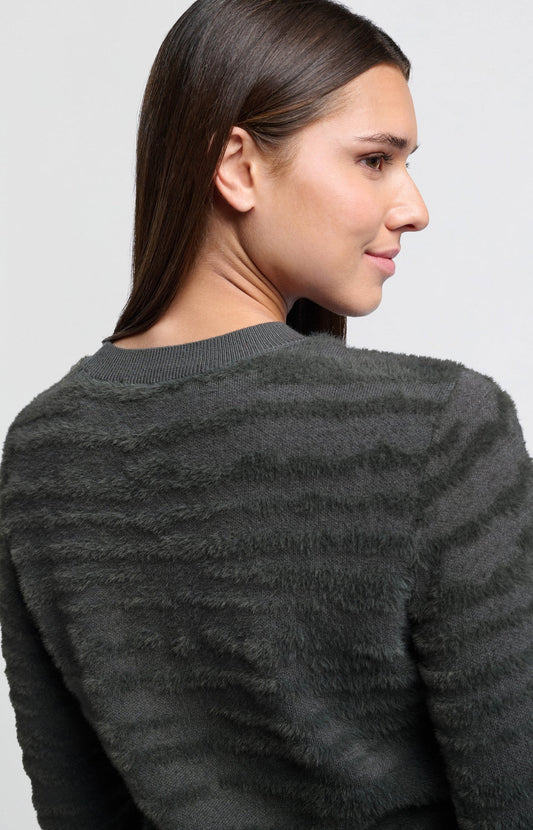 Fluffy sweater with round neckline and subtle stripes - Type: lookbook