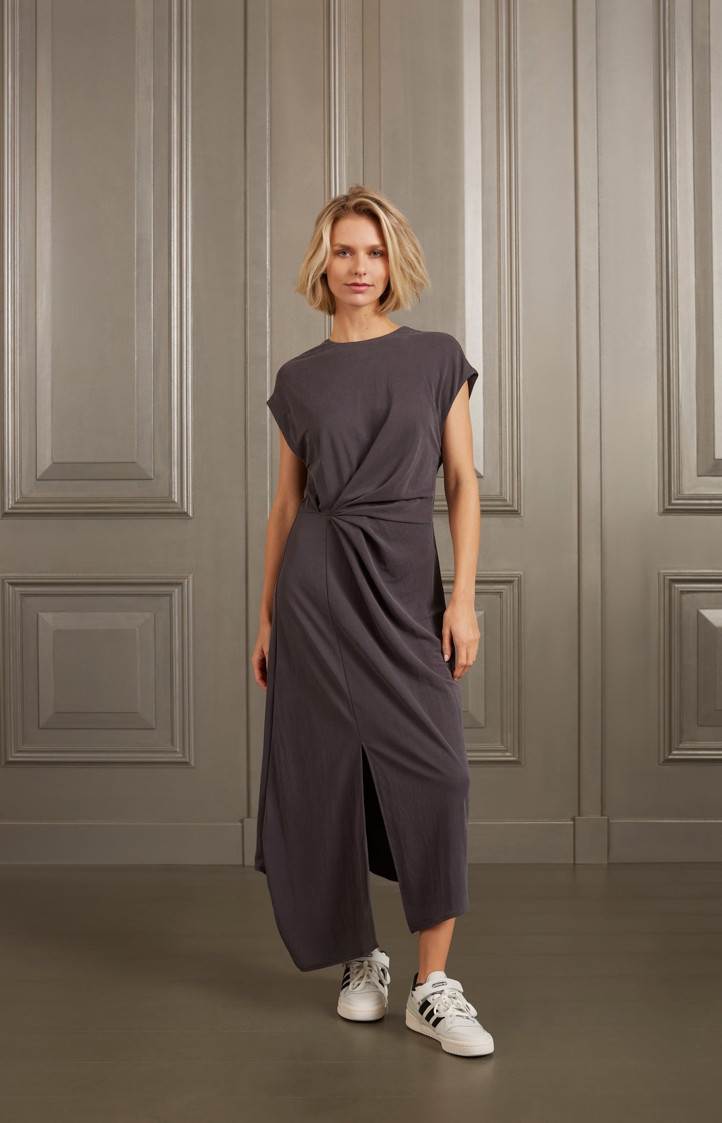 Midi dress with pleated details