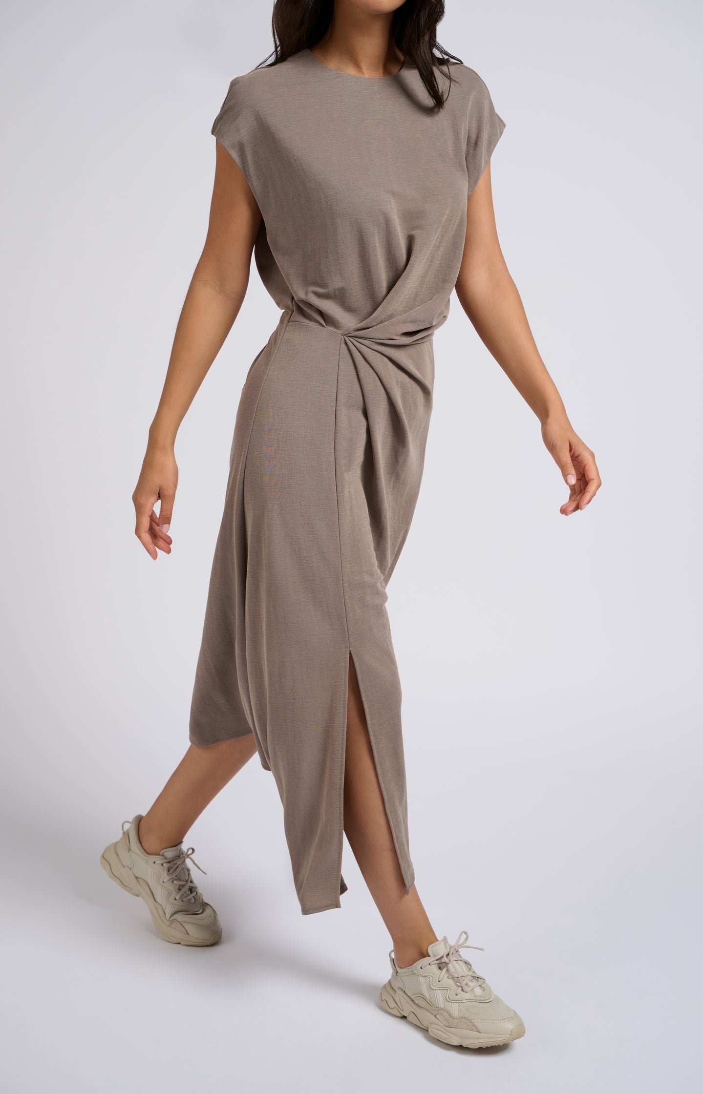 Midi dress with pleated details