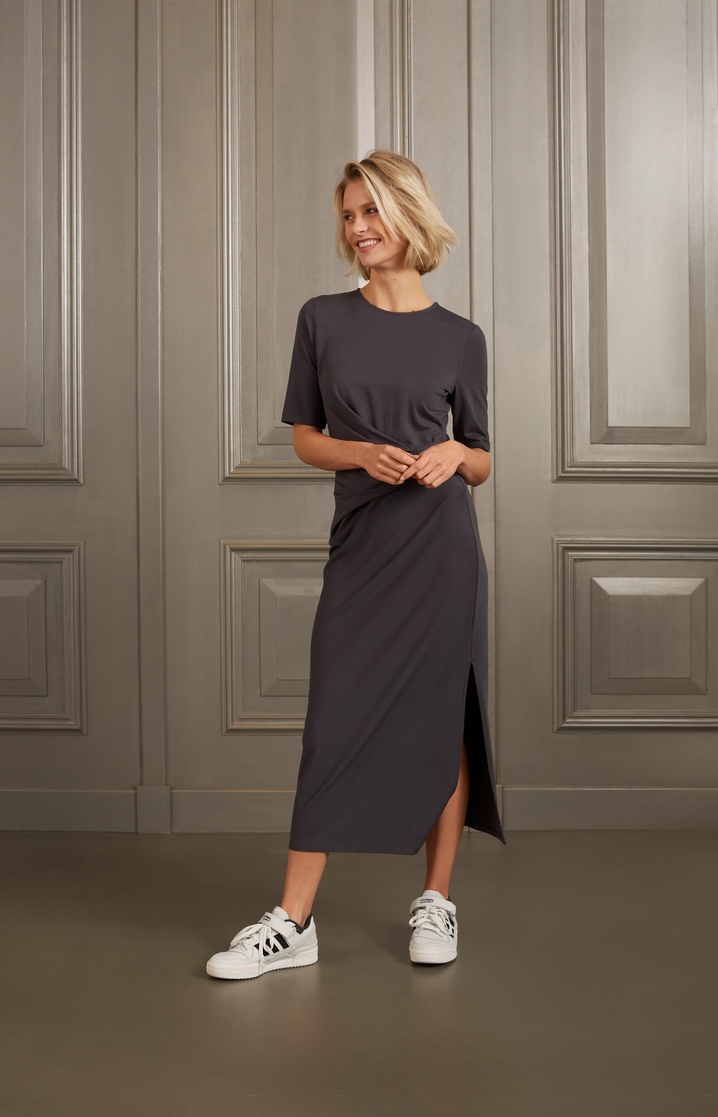 Midi dress with pleated ring detail - Type: lookbook