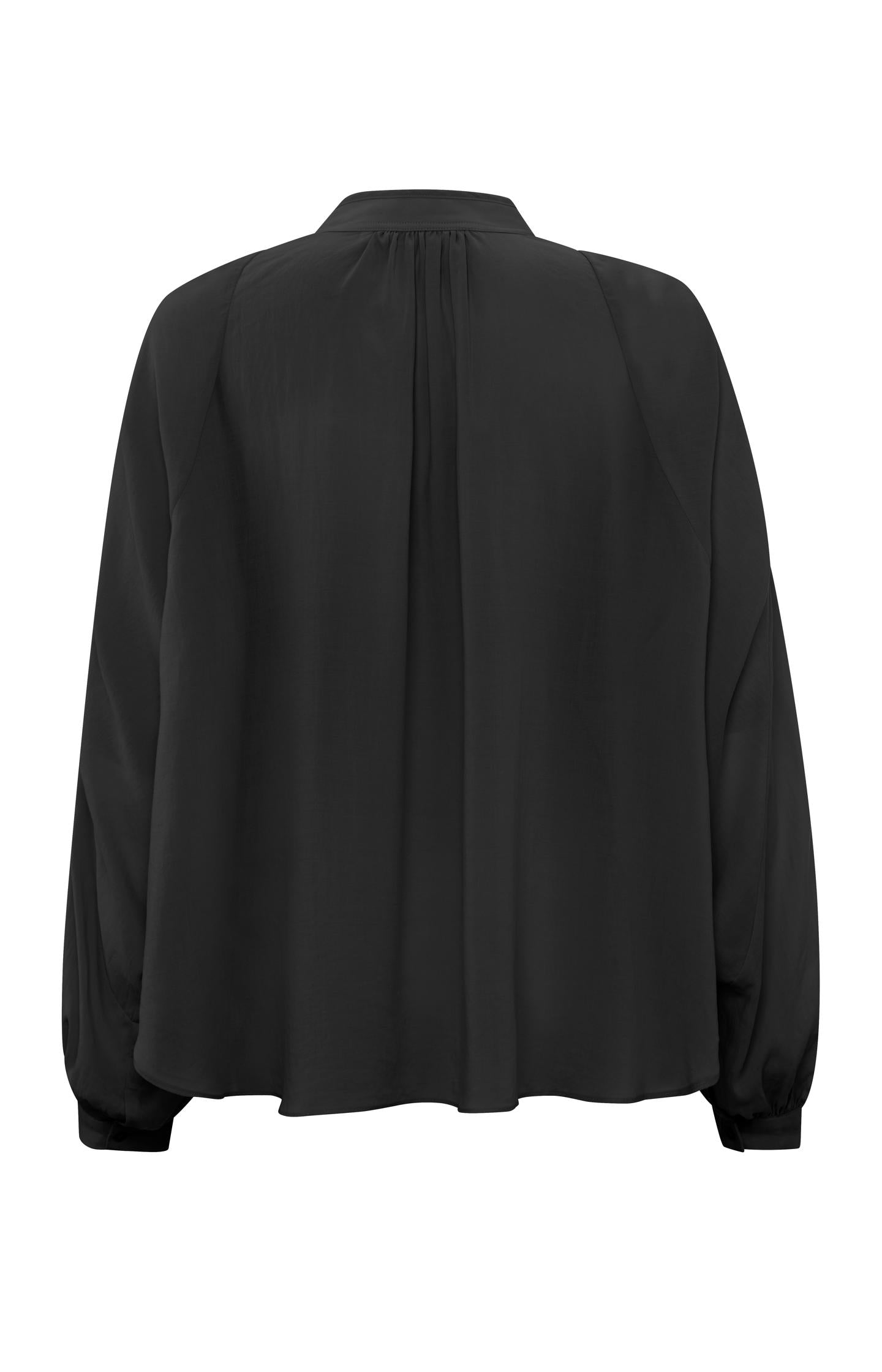 Oversized blouse with V-neck, big balloon sleeves and button - Black