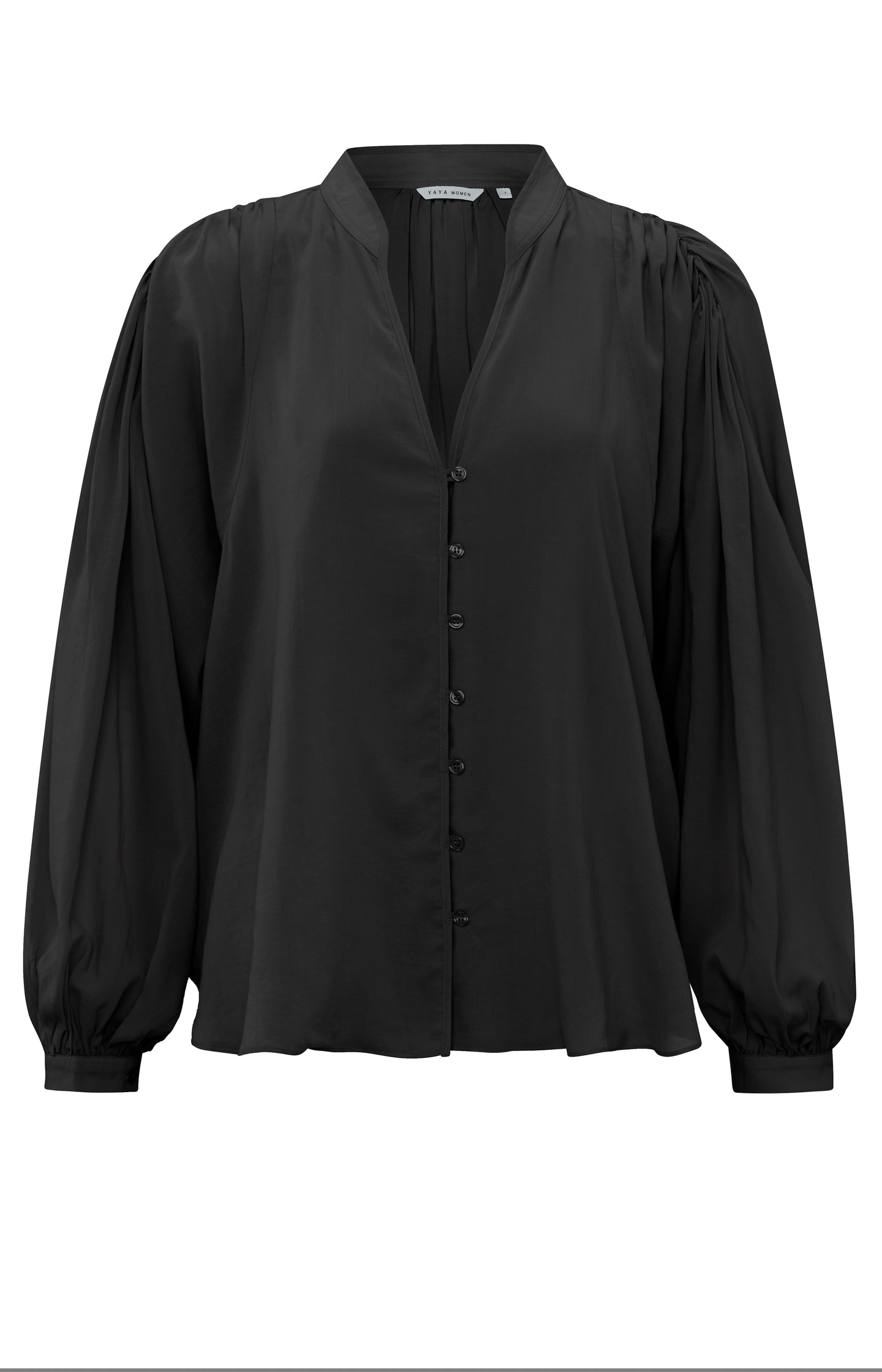 Oversized blouse with V-neck, big balloon sleeves and button - Black - Type: product