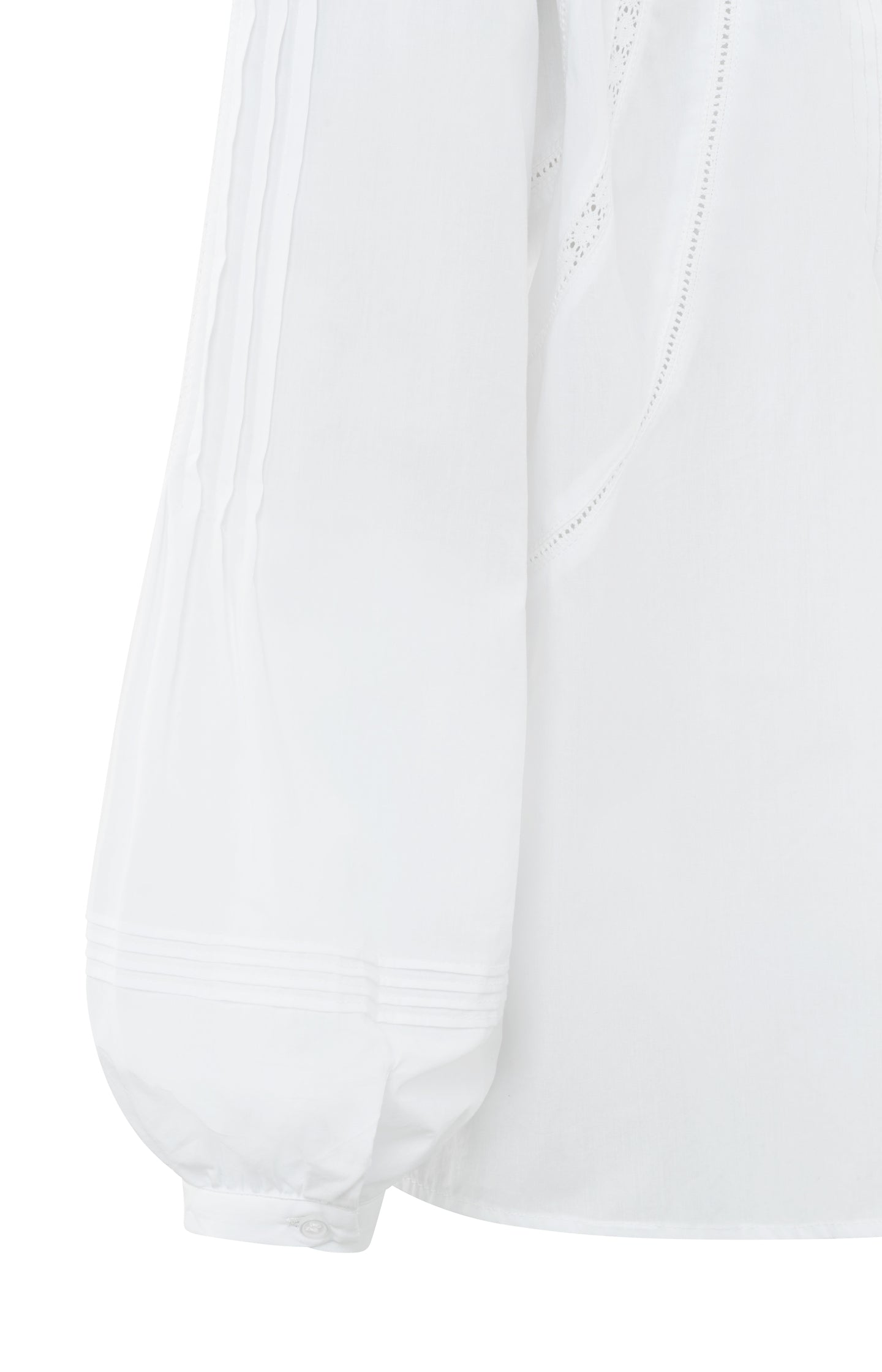 Soft poplin blouse with round neck and long puff sleeves