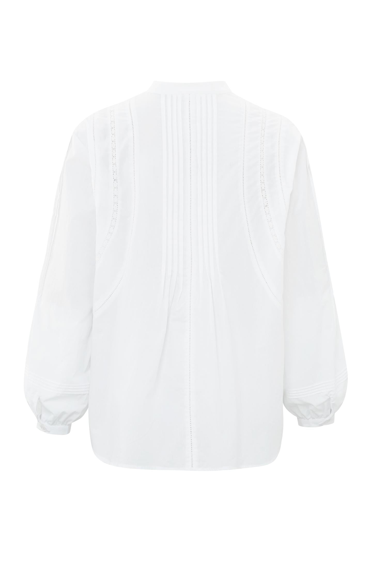 Soft poplin blouse with round neck and long puff sleeves