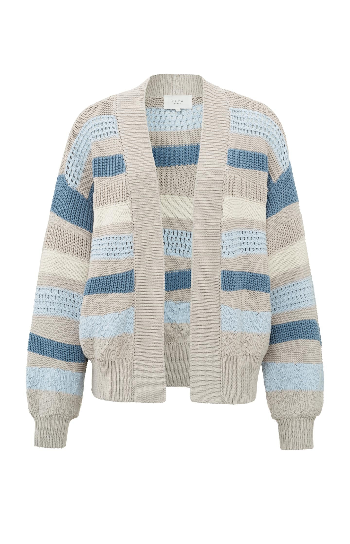 Textured cardigan with long sleeves and knitted stripes - Type: product