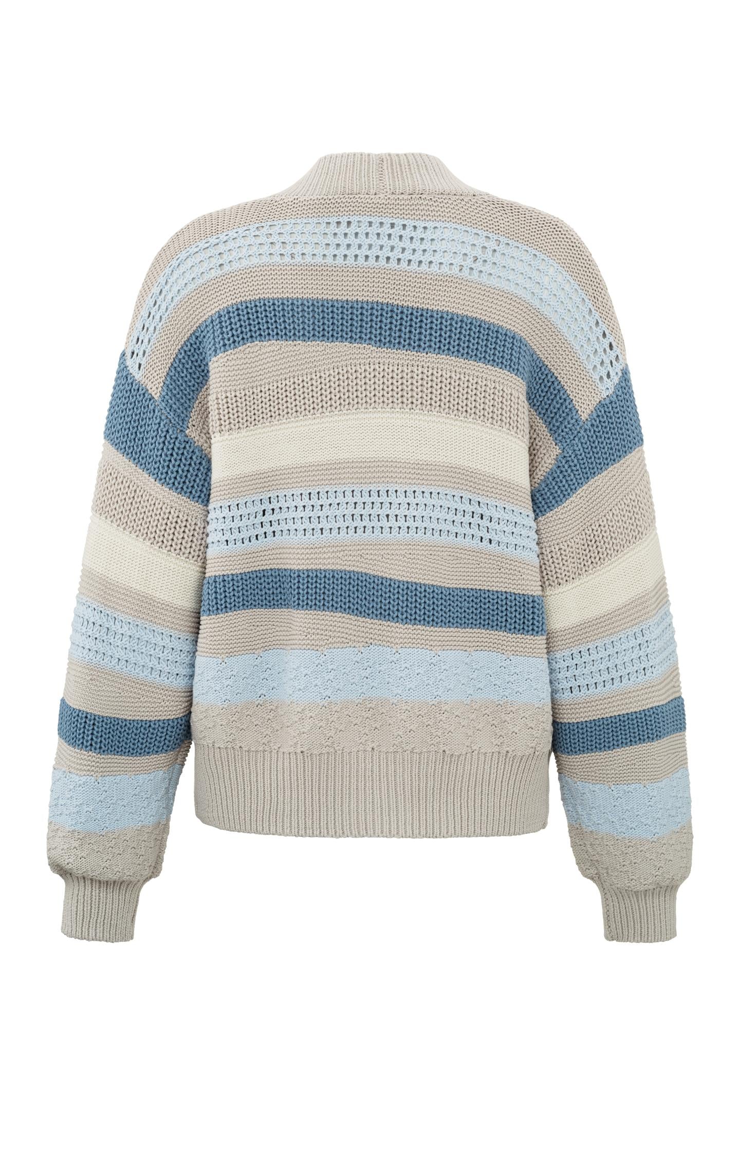 Textured cardigan with long sleeves and knitted stripes