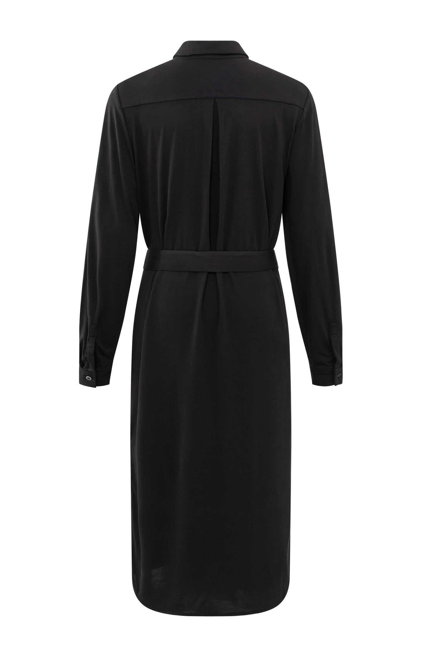 Black shirt dress with tie belt