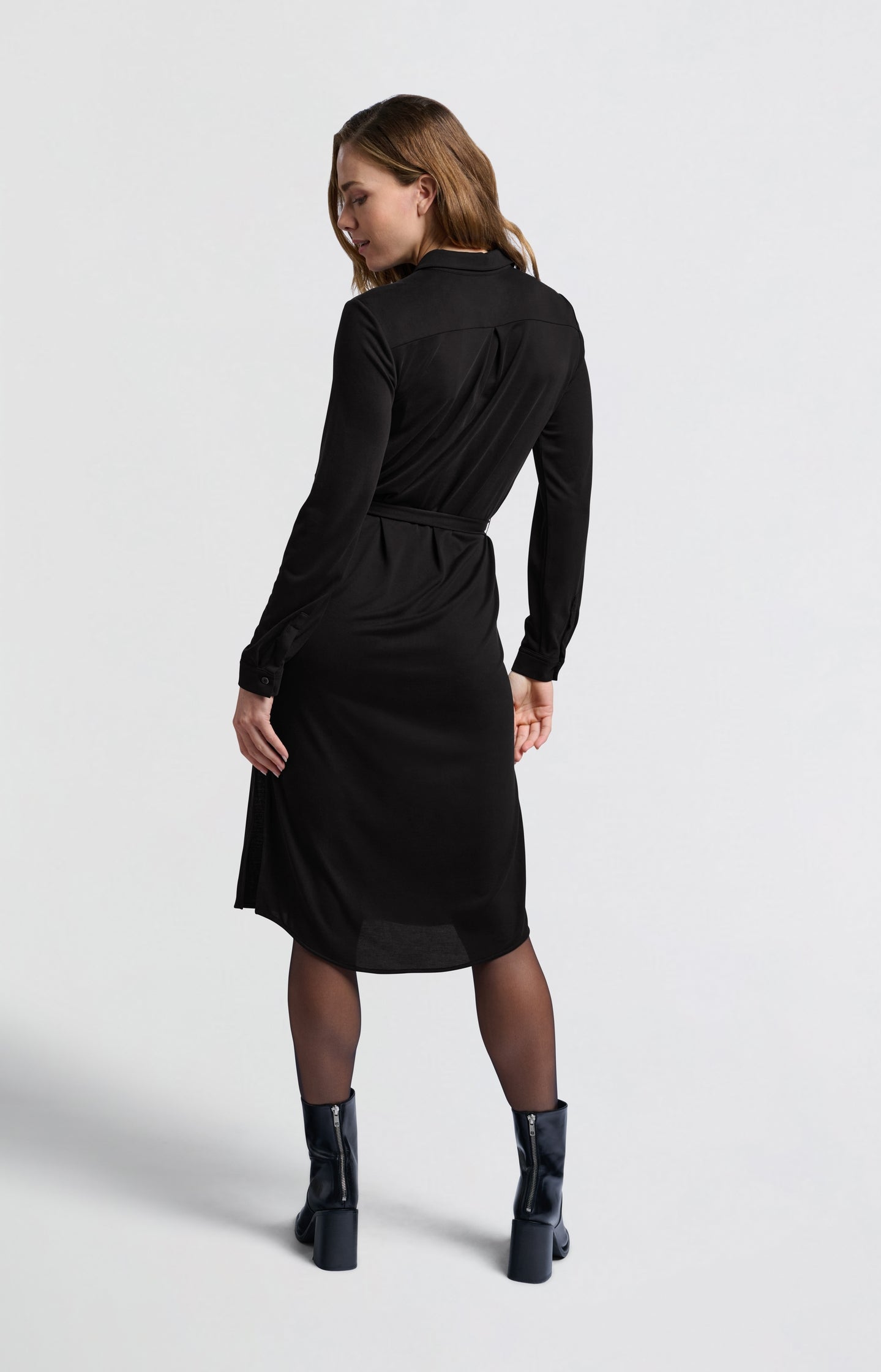 Black shirt dress with tie belt