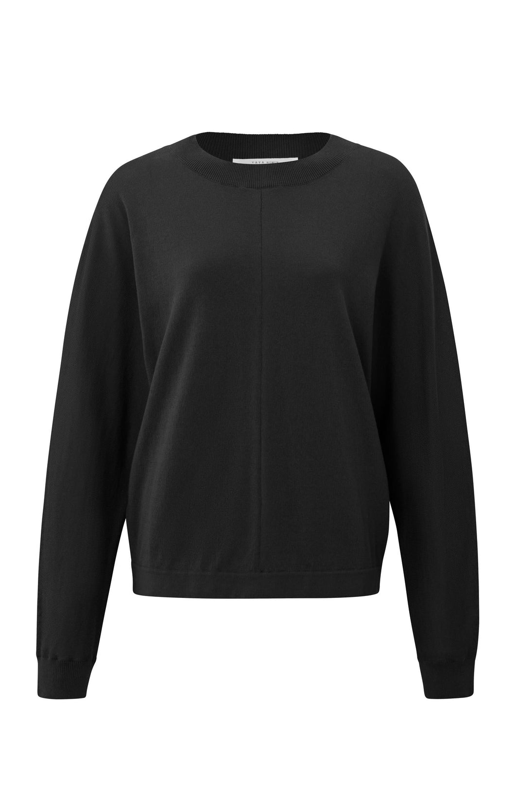 Batwing sweater with round neck and long sleeves - Black - Type: product
