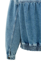 Load image into Gallery viewer, Bomber denim jacket with long sleeves, buttons and pockets
