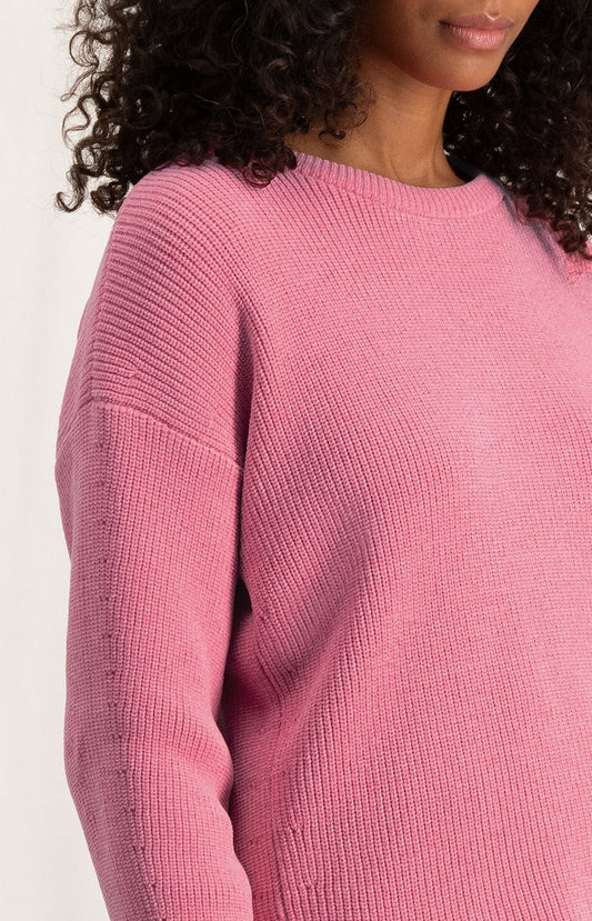 Chenille sweater with crewneck and long sleeves - Morning Glory Pink - Type: closeup