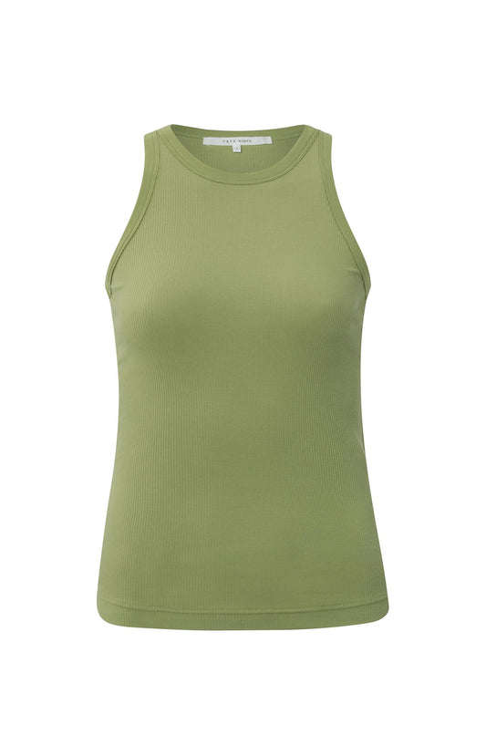 Cotton ribbed singlet with crewneck in regular fit - Sage Green - Type: product