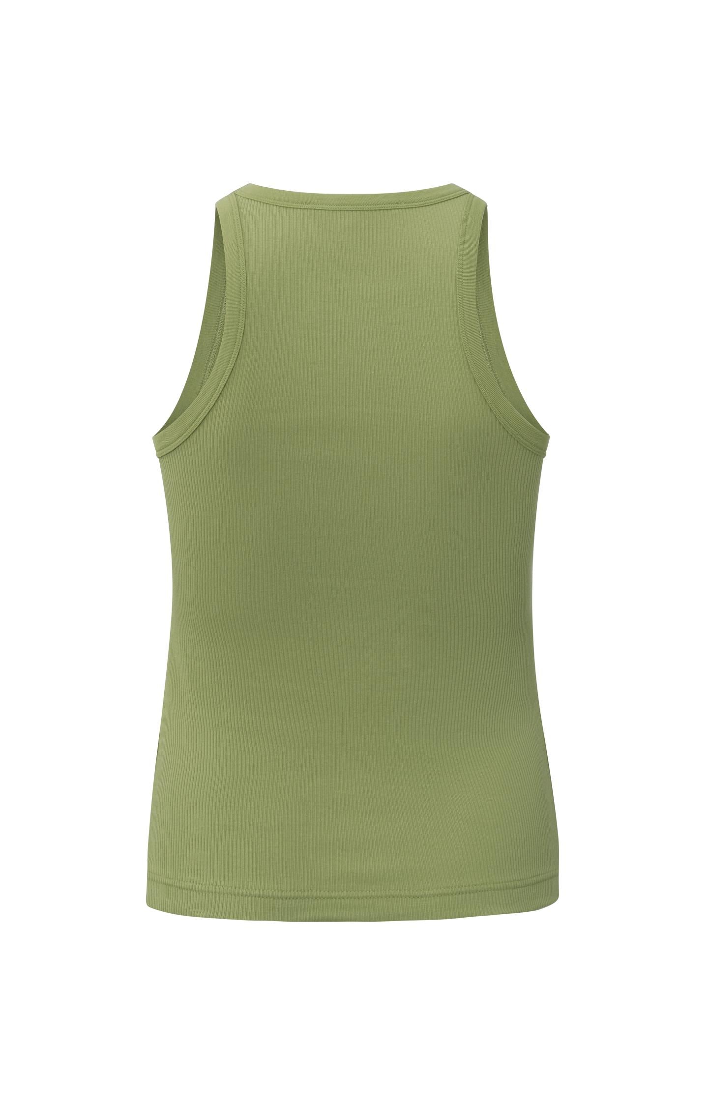 Cotton ribbed singlet with crewneck in regular fit - Sage Green