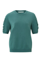 Load image into Gallery viewer, Cotton sweater with round neck and half long puff sleeves - Hydro Blue - Type: product
