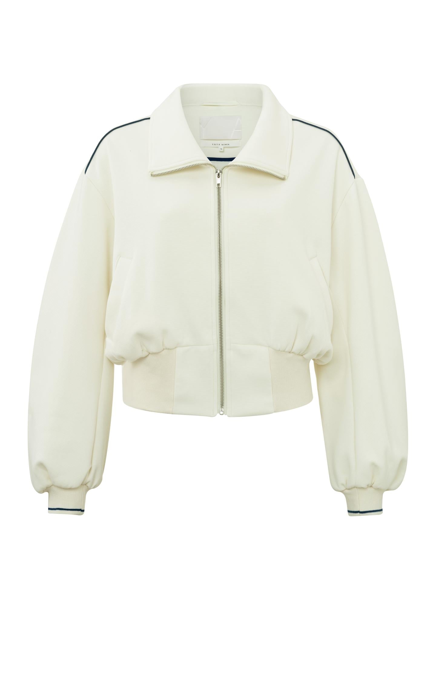 Cropped jersey jacket with collar and long balloon sleeves - Type: product