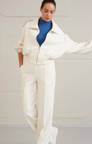 Cropped jersey jacket with collar and long balloon sleeves