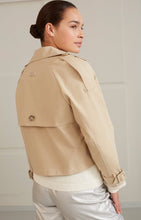 Load image into Gallery viewer, Cropped trench coat with long sleeves and shoulder details
