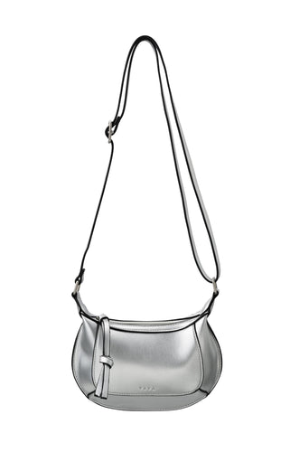 Faux leather crossbody with zip and seam details - Silver Metallic - Type: product