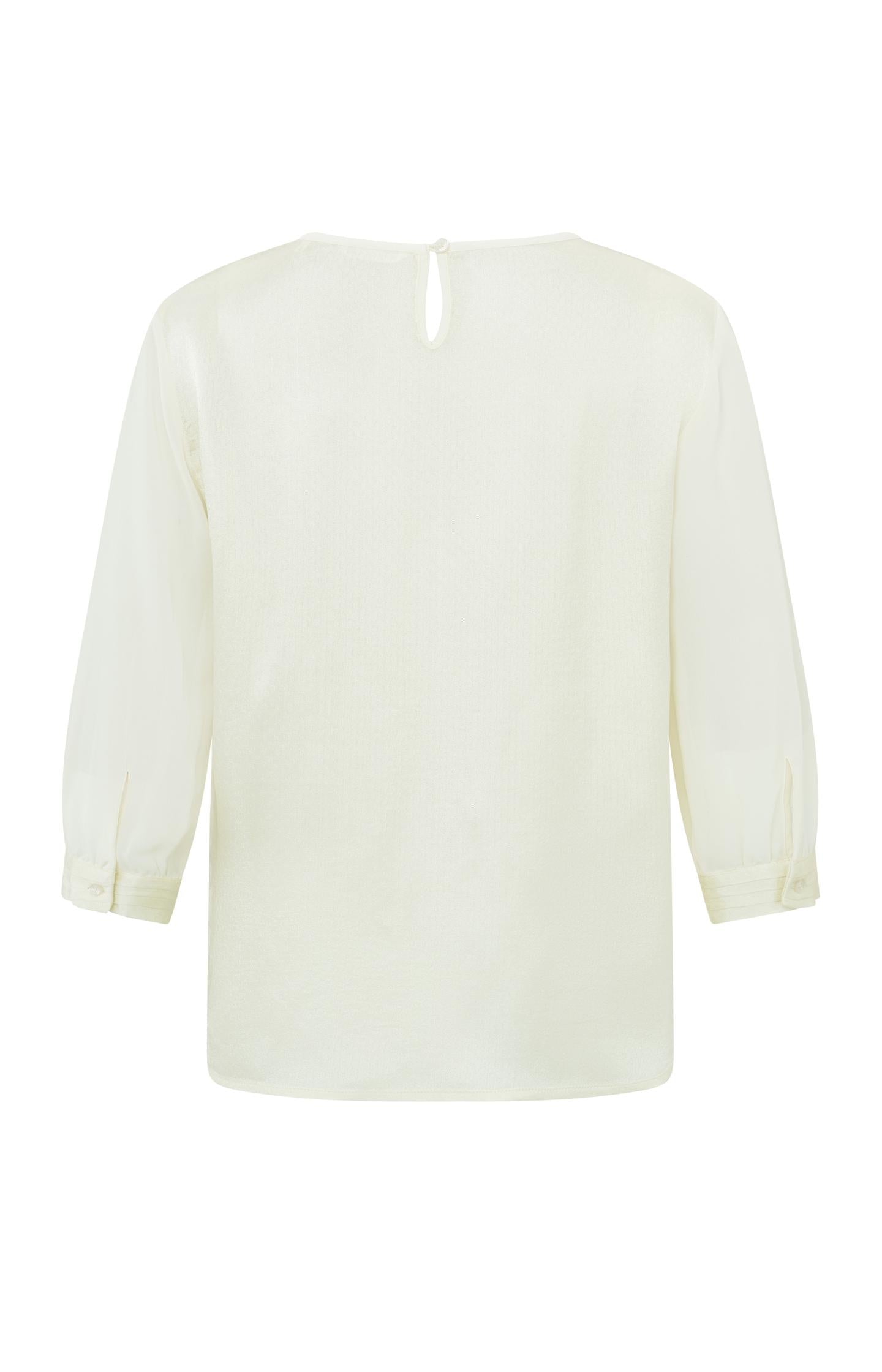 Jacquard top with round neck, 3/4 sleeves and seam detail - Ivory White