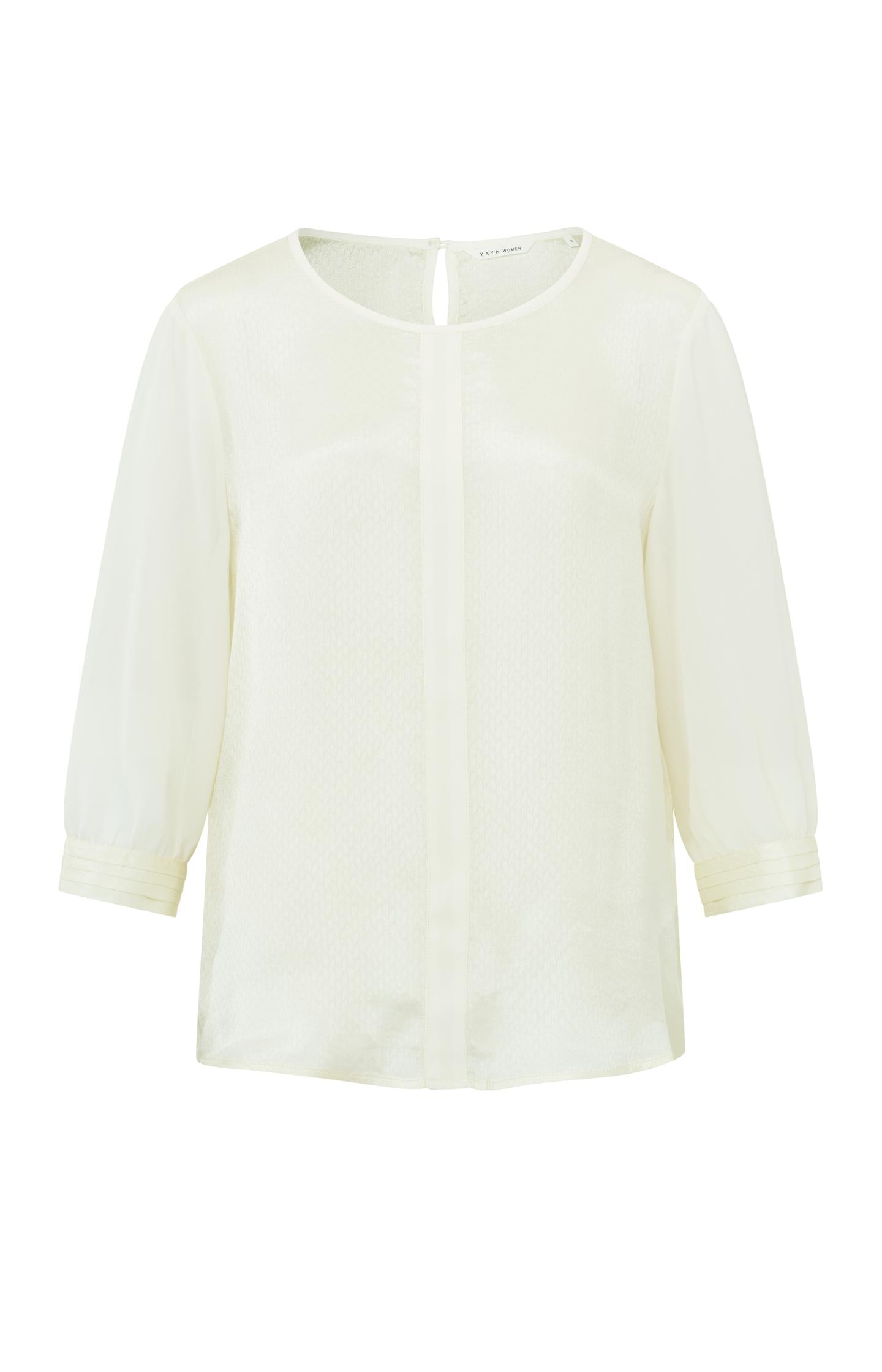 Jacquard top with round neck, 3/4 sleeves and seam detail - Ivory White - Type: product