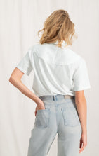 Load image into Gallery viewer, Jersey top with woven shirt collar, short sleeves and button
