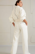 Load image into Gallery viewer, Jersey wide leg trousers with elastic waist and seam details
