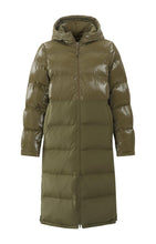 Load image into Gallery viewer, Long puffer jacket with long sleeves, hoodie and pockets - Dark Army Green - Type: product
